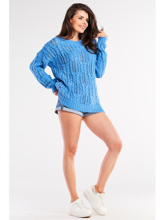 Awama Awama Sweter A444 Niebieski Basic Fit