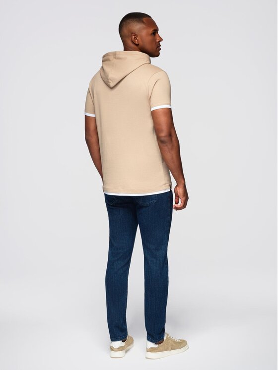Ombre Ombre T-Shirt OM-TSCT-0256 Beżowy Regular Fit