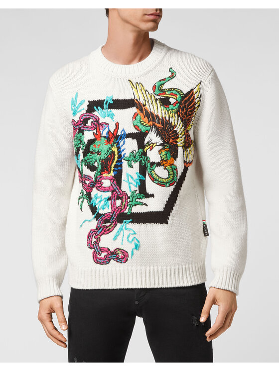 PHILIPP PLEIN PHILIPP PLEIN Longsleeve 3687 Biały Regular Fit