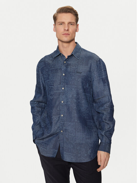 Guess Guess Hemd M5RH22 WFKE0 Dunkelblau Regular Fit