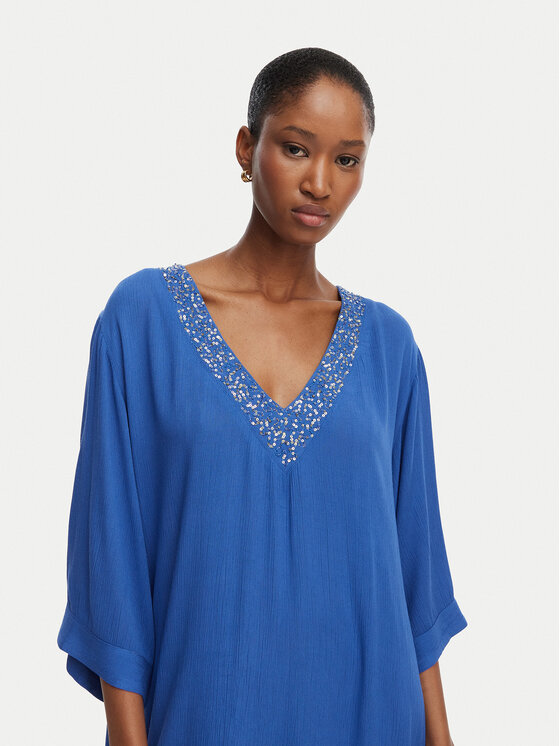 Selmark Selmark Пляжна сукня V-Neck BN395 Голубий Relaxed Fit