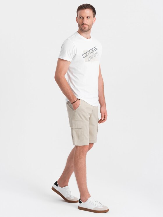 Ombre Ombre Šortky z materiálu OM-SRCG-0133 Béžová Cargo Fit