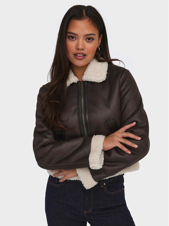 ONLY ONLY Geacă din imitație de piele Betty 15324138 Maro Regular Fit
