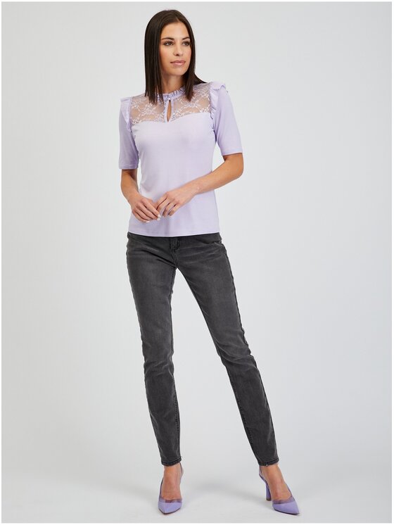 Orsay Orsay T-Shirt 150230447000__L Fioletowy Regular Fit