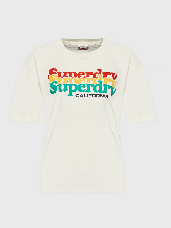 Superdry Majica Vintage Cali Stripe W1010847A Écru Regular Fit