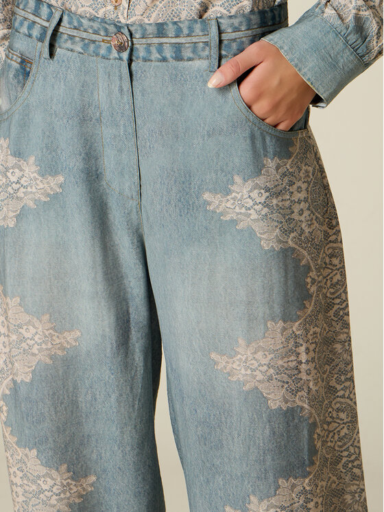 Oltre Oltre Pantaloni di tessuto P06ZR009736N0Z4 Turchese Baggy Fit