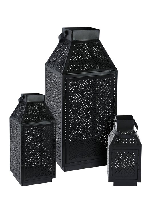 MIAhome MIAhome Lampion 3 szt. metalowy ażurowy TRAFORATO Czarny