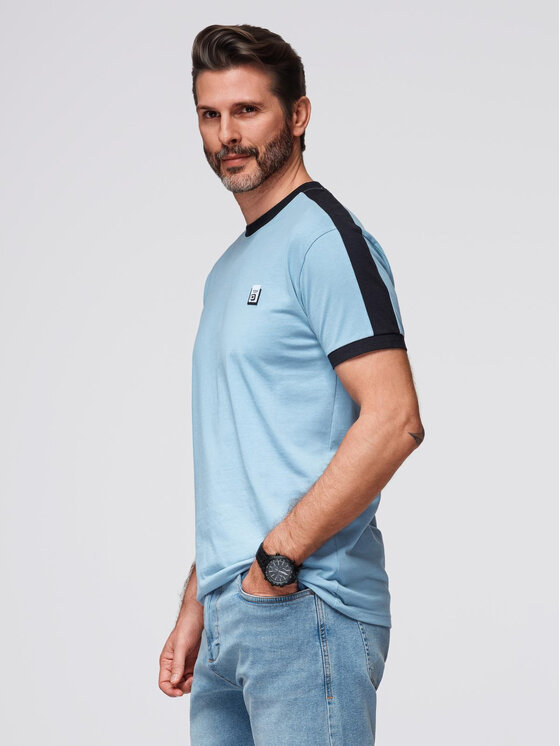 Ombre Ombre T-Shirt OM-TSCT-0115 Błękitny Regular Fit