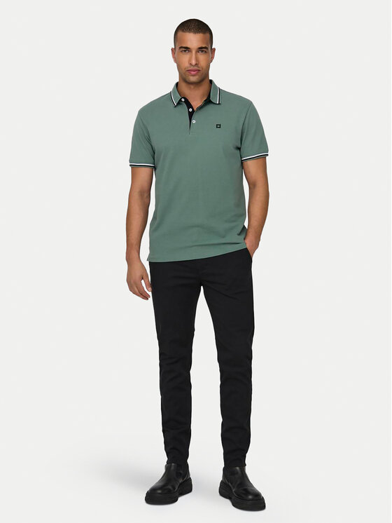 Only & Sons Only & Sons Тениска с яка и копчета Fletcher 22024827 Зелен Regular Fit