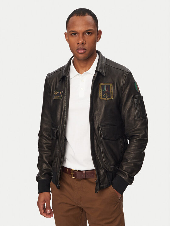 Aeronautica Militare Aeronautica Militare Bőrkabát 261PN5057U100839 Fekete Regular Fit