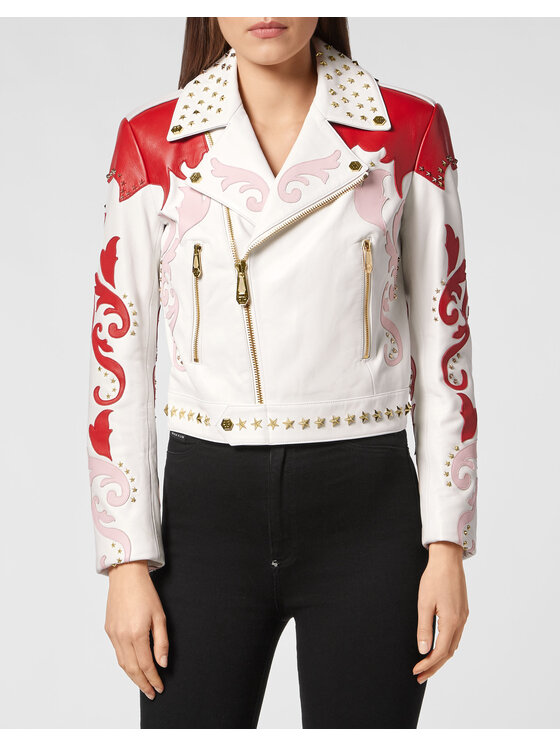 PHILIPP PLEIN PHILIPP PLEIN Kožená bunda 2853 Biela Slim Fit