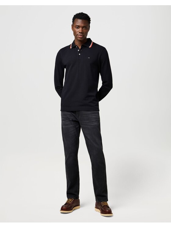 Wrangler Wrangler Longsleeve LS POLO SHIRT Czarny Regular Fit
