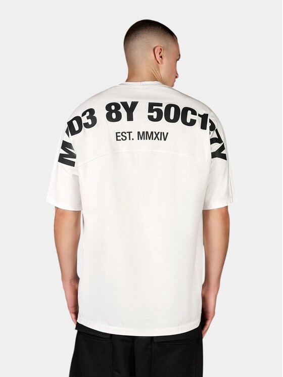 MADE BY SOCIETY MADE BY SOCIETY T-Shirt Tricou Mono Stripe - T17209 Biały Basic Fit