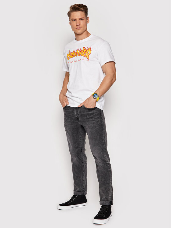 Thrasher Thrasher T-krekls Flame Balts Regular Fit
