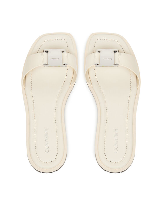Calvin Klein Calvin Klein Pantoletten Flat Slide W/Ck Hw Big - Lth HW0HW02482 Écru
