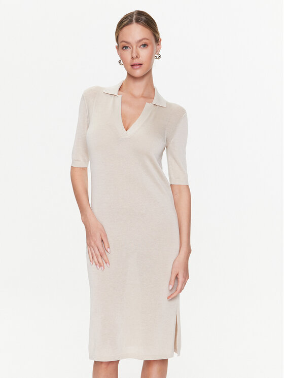 Calvin Klein Rochie tricotată Lyocell Blend Polo Dress Ss K20K205619 Bej Regular Fit Bej imagine noua