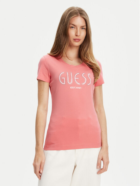 Guess Guess T-Shirt W5YI05 J1314 Różowy Regular Fit