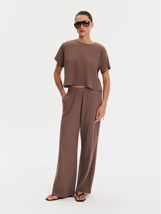 Nudyess Nudyess Spodnie materiałowe Canvas z prążka Brązowy Relaxed Fit