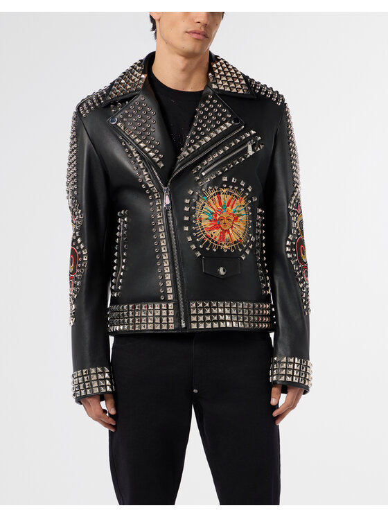 PHILIPP PLEIN PHILIPP PLEIN Kurtka skórzana 29008 Czarny Slim Fit