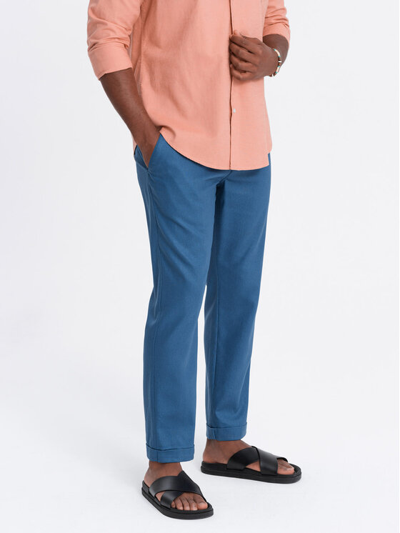 Ombre Ombre Kalhoty z materiálu OM-PACP-0198 Modrá Chino Fit