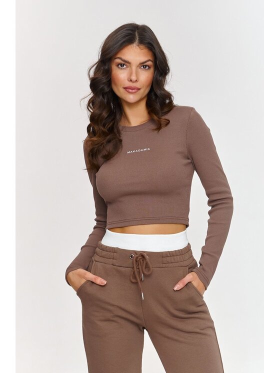 Makadamia Makadamia Komplet bluzka i spodnie A9 Brązowy Fitted Fit