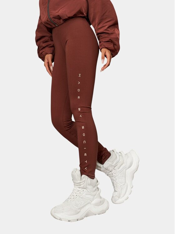 MADE BY SOCIETY MADE BY SOCIETY Spodnie materiałowe Pantaloni leggings - P26786 Brązowy Basic Fit