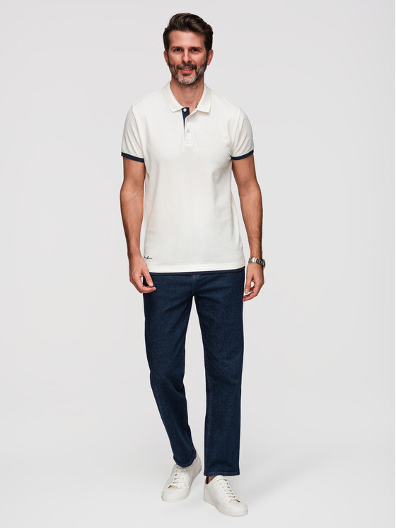 Ombre Ombre Polo OM-POSS-0170 Biały Slim Fit