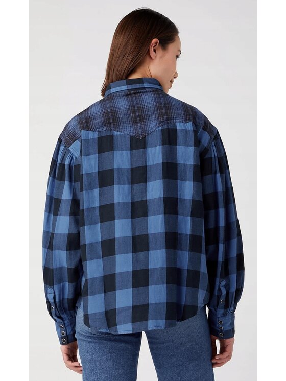 Wrangler Wrangler Koszula Baloon Sleeve Shirt Niebieski Basic Fit