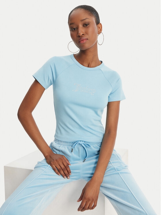 Juicy Couture Juicy Couture Tricou Baby JCWCT126317 Albastru celest Slim Fit