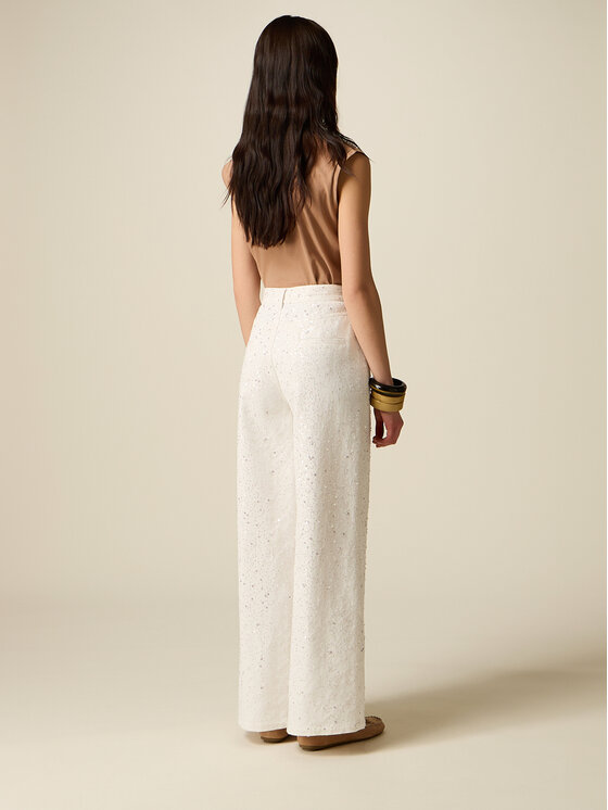 Oltre Oltre Pantaloni di tessuto P719R009225N011 Bianco Baggy Fit