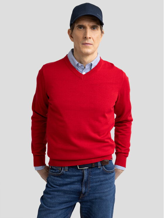 BIG STAR BIG STAR Sweter VASSIC Czerwony Basic Fit
