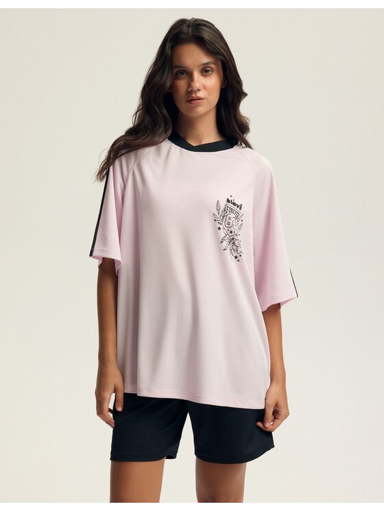 Esotiq Esotiq T-Shirt 43758 Růžová Oversize