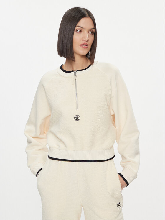 Tommy Hilfiger Tommy Hilfiger Jopa Smd Texture 1/2 Zip Swt Shirt WW0WW40574 Écru Regular Fit