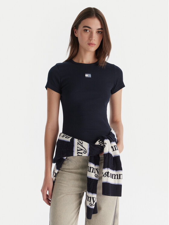 Tommy Jeans T-Shirt Badge DW0DW17881 Granatowy Slim Fit