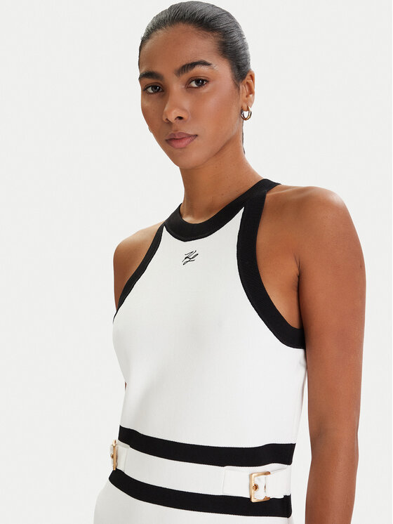 KARL LAGERFELD KARL LAGERFELD Sukienka dzianinowa B1W13004 Biały Regular Fit