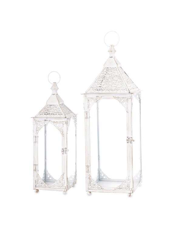 MIAhome MIAhome Zestaw 2 lampionów metalowych białych BLANKU 48/64 x 17/22 cm Biały