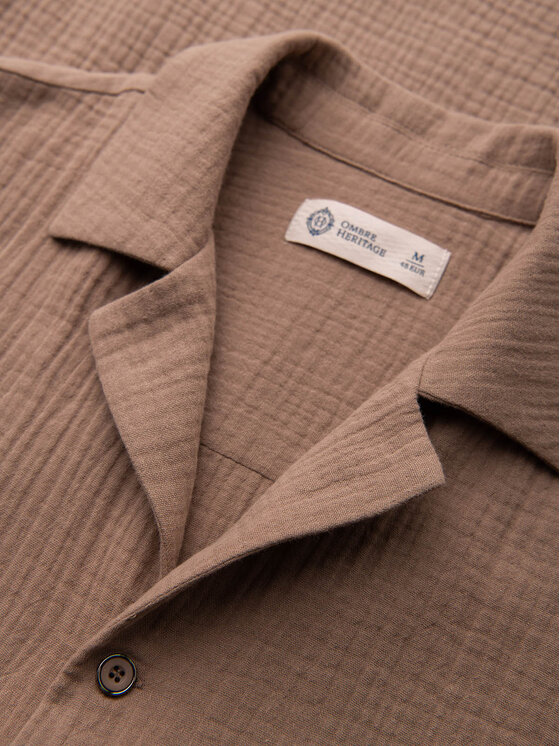 Ombre Ombre Koszula OM-SHSS-0223 Brązowy Regular Fit