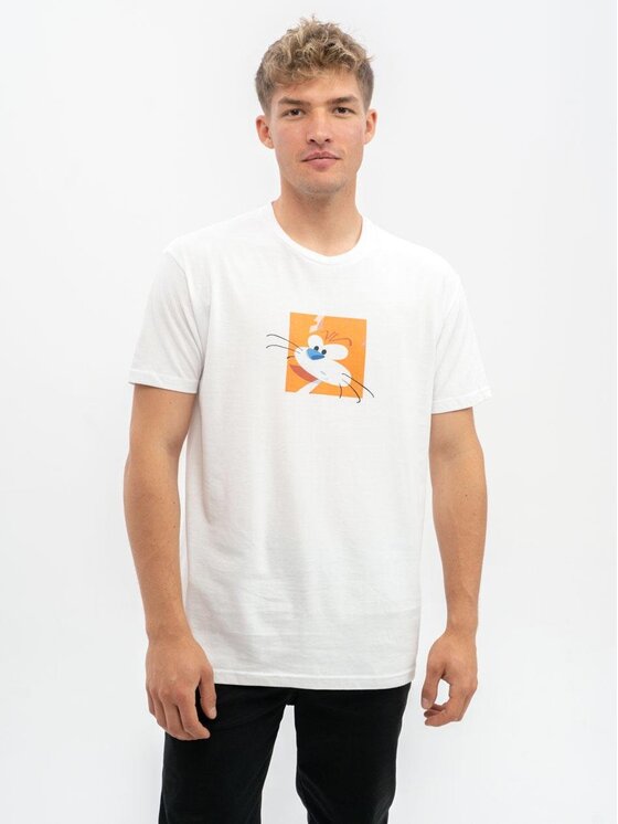 Smerfy Smerfy T-Shirt Koszulka Z Krótkim Rękawem Męska Biała Smerfy Square XXL Biały Regular Fit