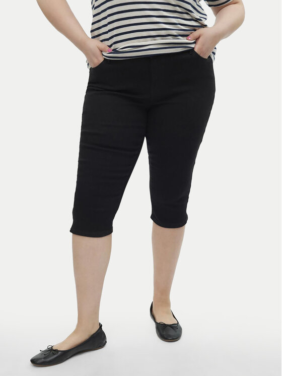 Vero Moda Curve Capri nohavice Cjune 10303171 Čierna Slim Fit