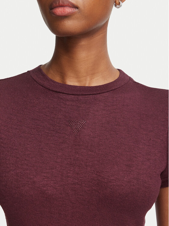 Guess Guess T-Shirt W5BP07 KCGM2 Bordowy Regular Fit