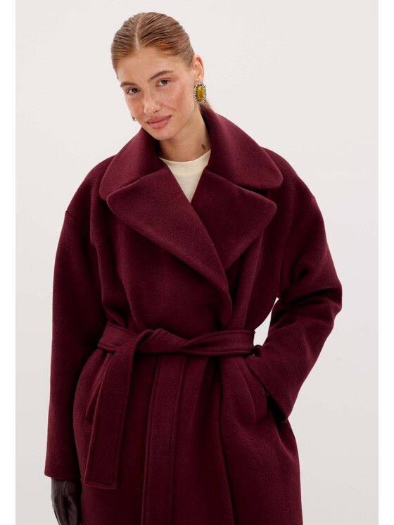 Mirons Mirons Płaszcz wełniany Soft Bordowy Oversize