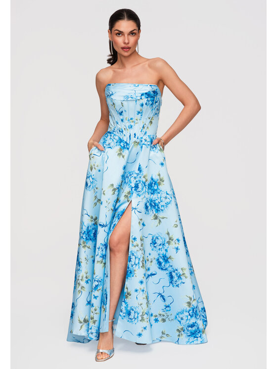 Ombre Ombre Sukienka wieczorowa LA-OM-DLR353 Niebieski A-Line Fit
