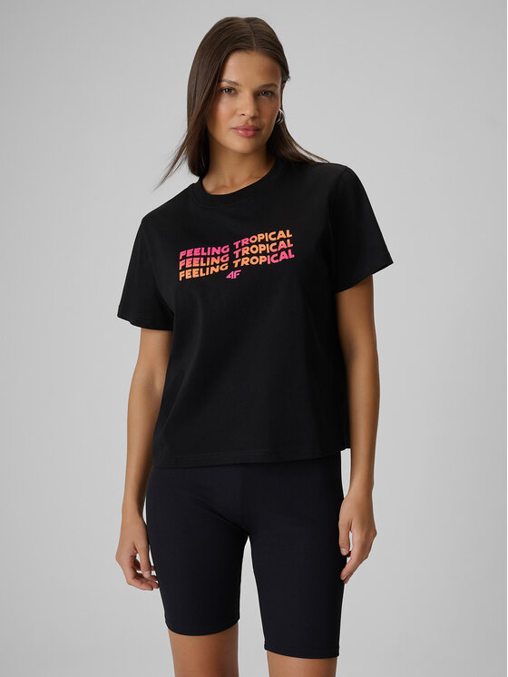 4F 4F T-Shirt BEACHWEAR Czarny Boxy Fit