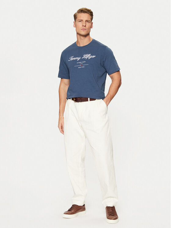 Tommy Hilfiger Tommy Hilfiger T-Shirt Script Logo Tee MW0MW33691 Niebieski Regular Fit