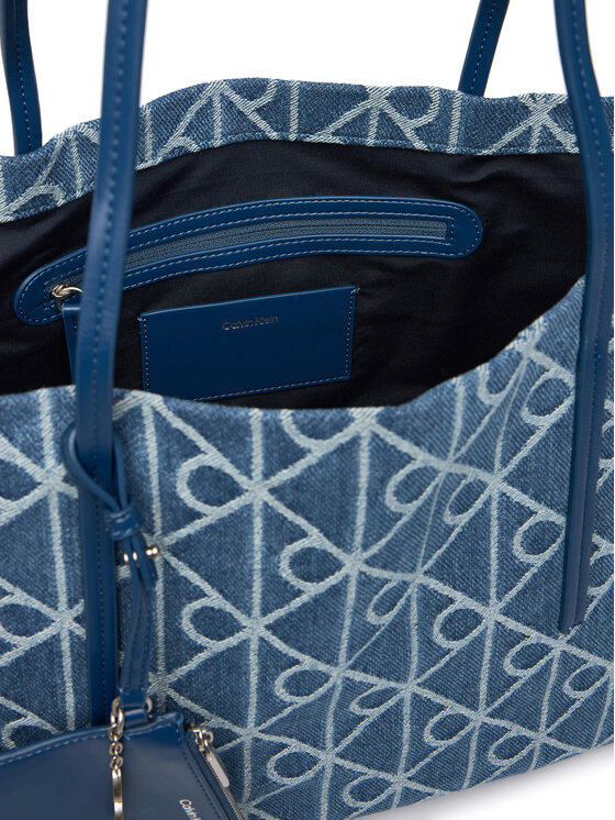 Calvin Klein Calvin Klein Geantă Emblem Aop Denim Tote W/ Pouch LV04F3428G Albastru