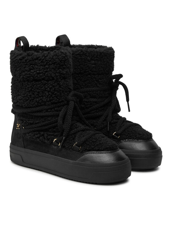 Tommy Hilfiger Tommy Hilfiger Sněhule Lace-Up Faux Shearling Snowboot FW0FW08252 Černá