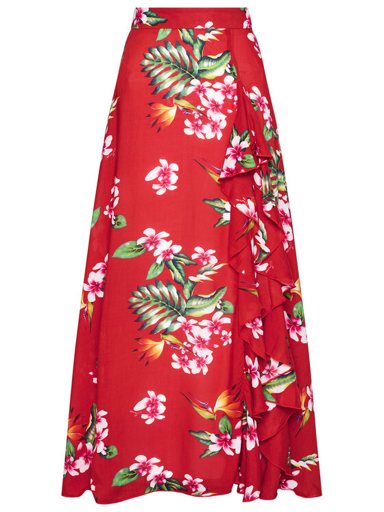 Guess Guess Trapezno krilo Floral E1GD03 WO05M Rdeča Regular Fit