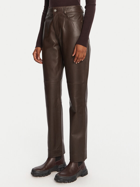 Marella Marella Usnjene hlače Doroty 2523436014 Rjava Straight Fit