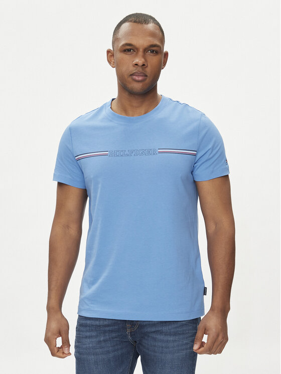 Férfi Póló Tommy Hilfiger, Méret: S, Kék, Stripe Chest MW0MW34428