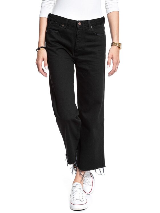 Wrangler Wrangler Jeansy RETRO CROP BOYFRIEND Czarny Loose Fit